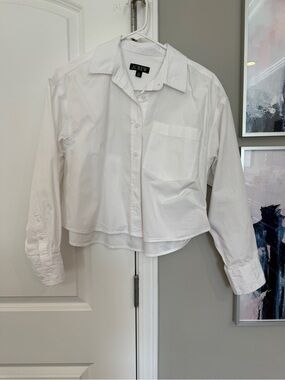 J.Crew Ètienne White Cropped Poplin Button-Up Shirt